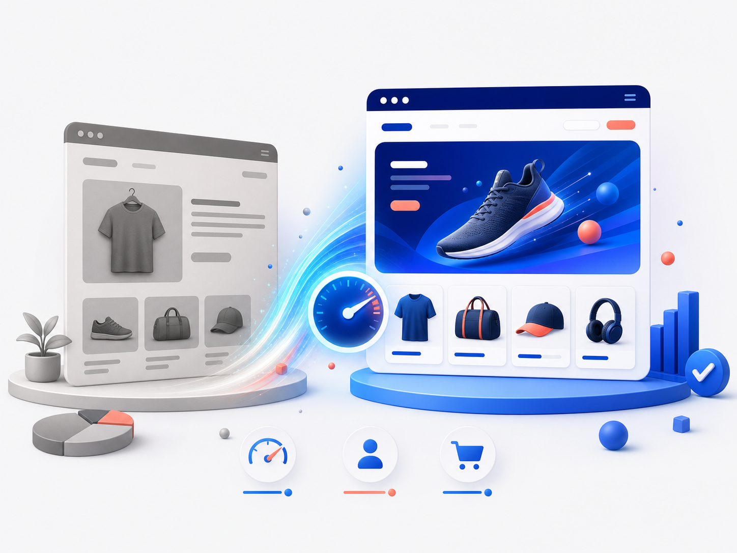 Ilustración de la renovación y optimización de una tienda online